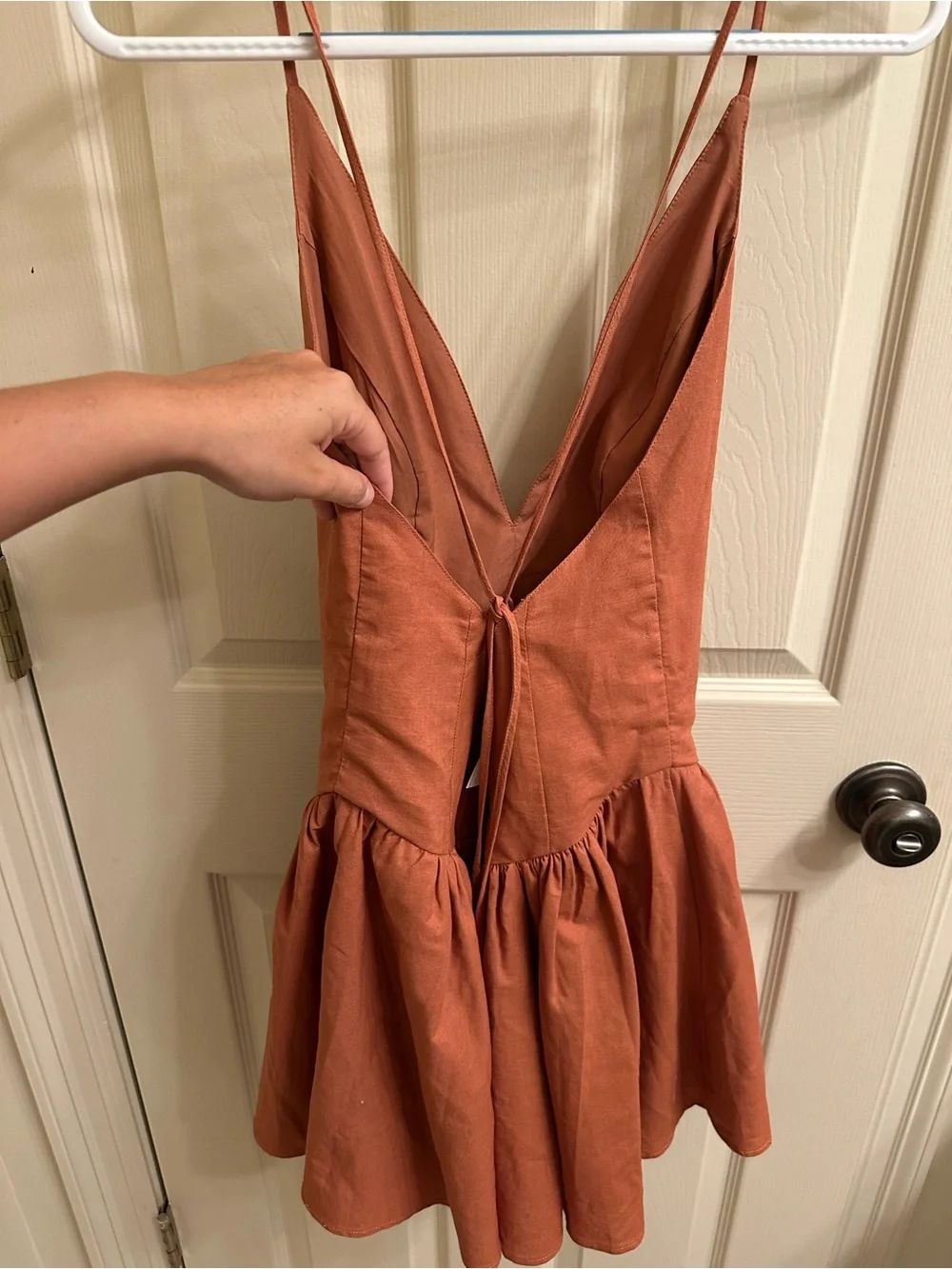 Rust Mini Dress with Deep V-Neck